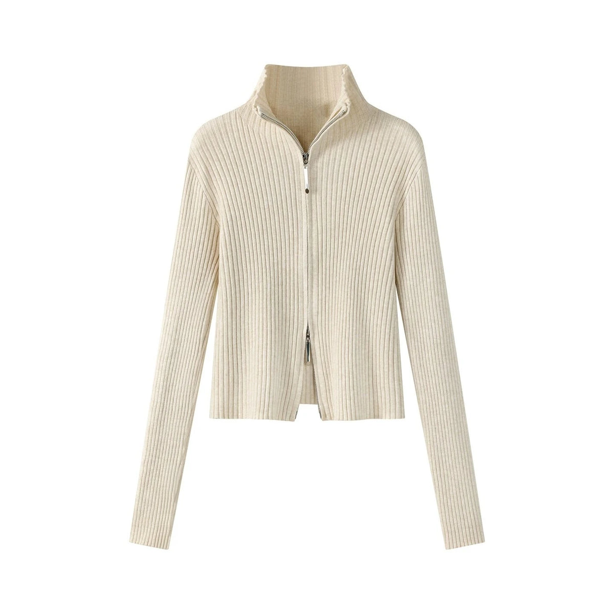 2026 Women's Autumn Winter Knit Cardigan Versatile Office Slim Flattering Cropped Zip-Up Sweater Korean Long Sleeve Outerwear