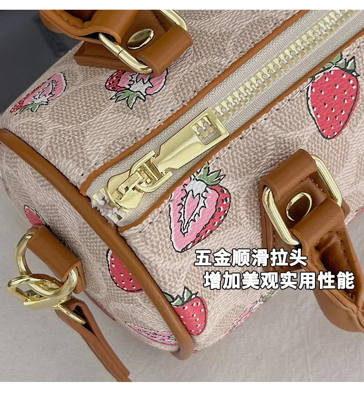 2026 Luxury Designers Crossbody Bags Cherry Pattern PU Leather Boston Handbag Shoulder Bags Bolsos Mujer Bags Woman Tote Bag