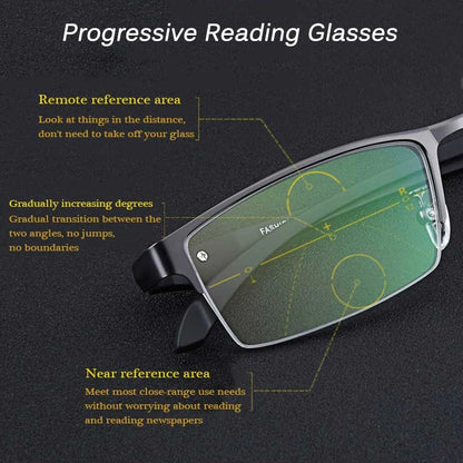 Smart Progressive Photochromic Reading Glasses Men TR90 Multi-Focus Anti Blue Ray Business Eyeglasses Fashion Half-Frame +2.5