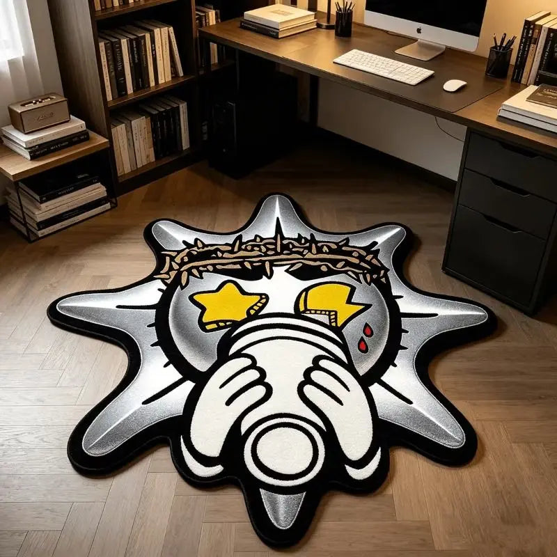 VIKAMA Cartoon Star Rug, Street Art Star-Eyed Character Plush Floor Mat, Bedroom and Living Room Rug, Home Decor