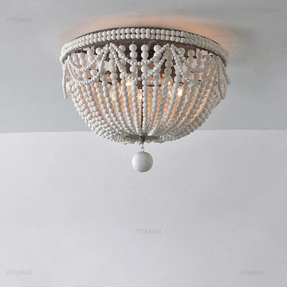 Blue Grey Wooden Beads 8 Lights Chandeliers For Foyers Vintage White Chandelier Lighting Bedroom Living Room Boho Pendant Light