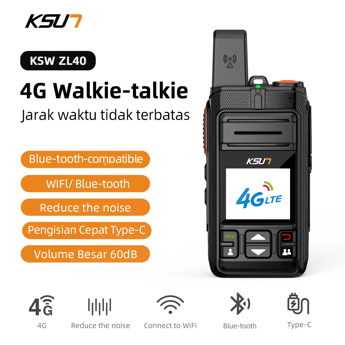 KSUT ZL40 Global Network POC LTE 4G Walkie Talkie 100KM Unlimited Range Blue-tooth Woki Toki Two Way Radio Work With Zello App