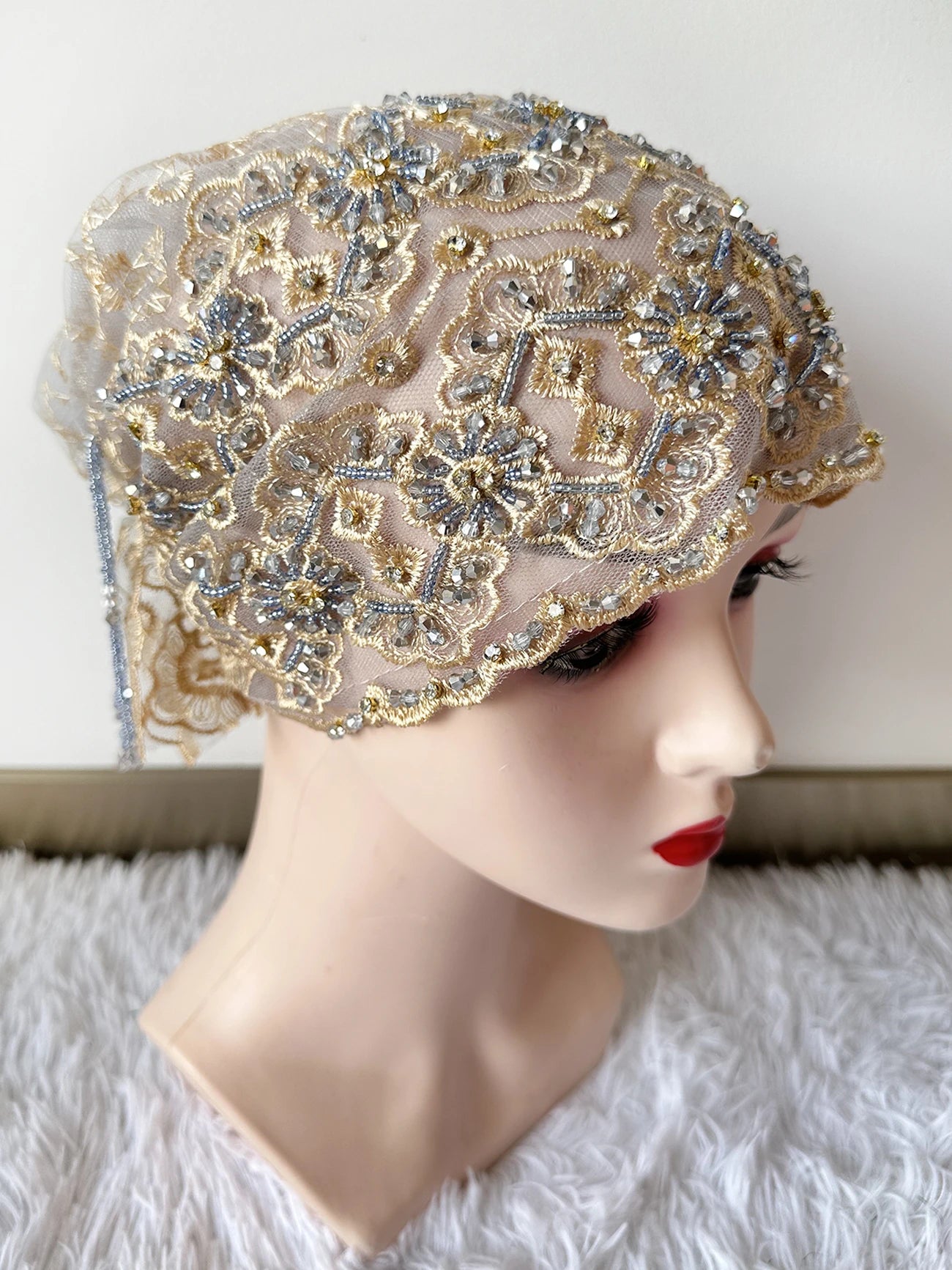 High Quality Lace handcrafted Beaded Turban Hat Female Head Wraps Caps Muslim Women Headscarf Bonnet Ready to Wear Inner Hijabs