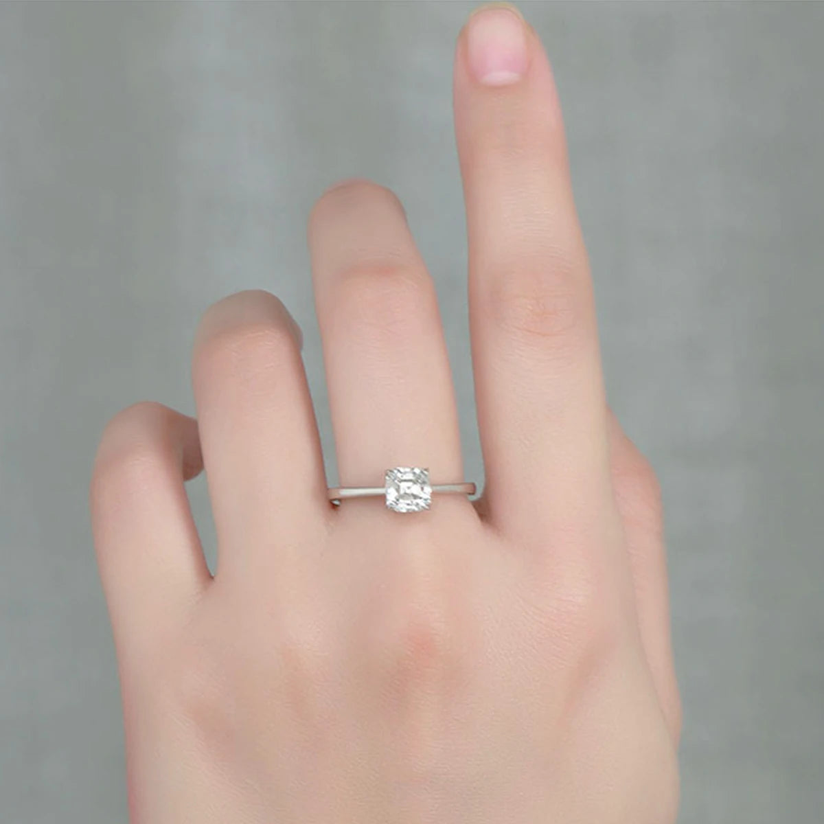 Genuine S925 Sterling Silver 1CT 6mm Asscher Cut Moissanite Sparkling Brilliant Cut Elegant Ring for Women Wedding Engagement An