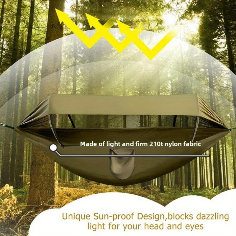 New Arrival Outdoor Double Hammock with Anti-flip Design, Automatic Speed Open Swing, Mosquito Net, Sunshade Canopy