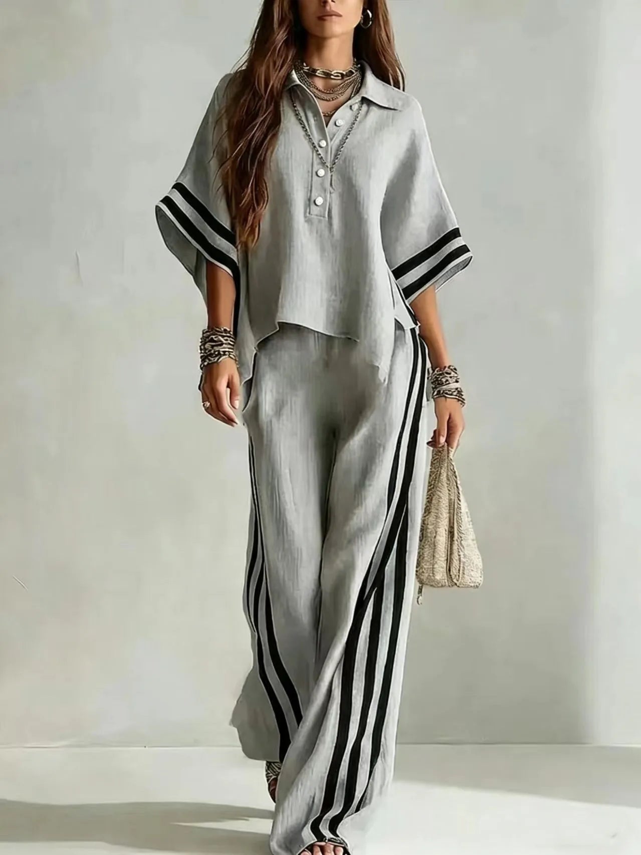 2026 New Autumn Summer Women's Short-sleeved Shirts And Loose Trousers Two-piece Suit Casual Simple White Suits Women Clothing