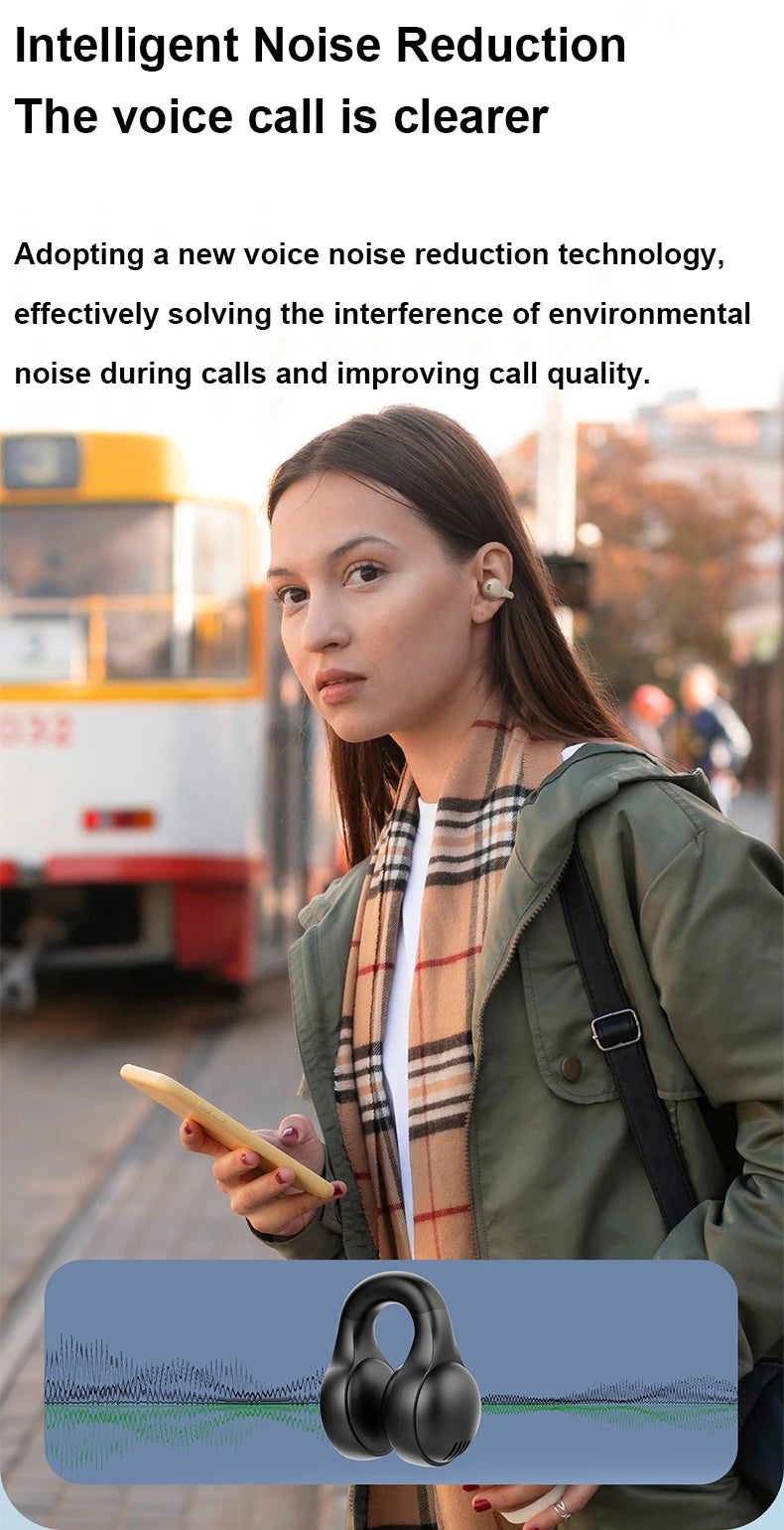 New Bluetooth Earphones Mirror-Style Digital Display Soft Silicone Ear Clip Wireless Headphone HD Noise Reduction Sports Headset