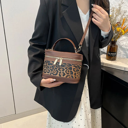 Fashion Round Bucket Bags For Women's Daily Used, Leopard Pattern Crossbody Shoulder Bag For Commuting, Casual Ladies Handbags