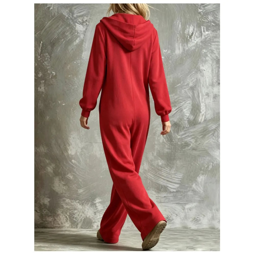 Autumn New Fashion Hooded Zipper Women's Jumpsuit Casual Loose Jumpsuit Straight Pants Pocket Rompers Lazy Female Home Wear 2026