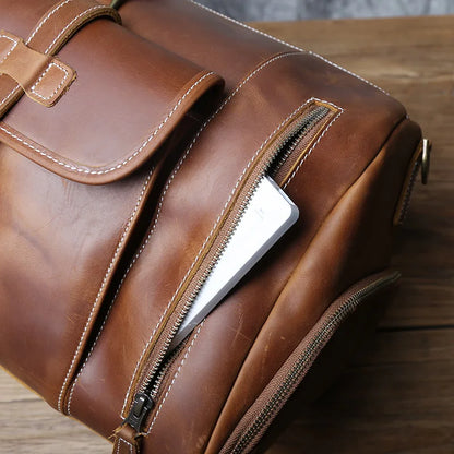 Vintage Genuine Leather Men's Travel Bag Crazy Horse Leather Duffel Bag Large Capacity Top-Layer Cowhide Handbag Crossbody NZPJ