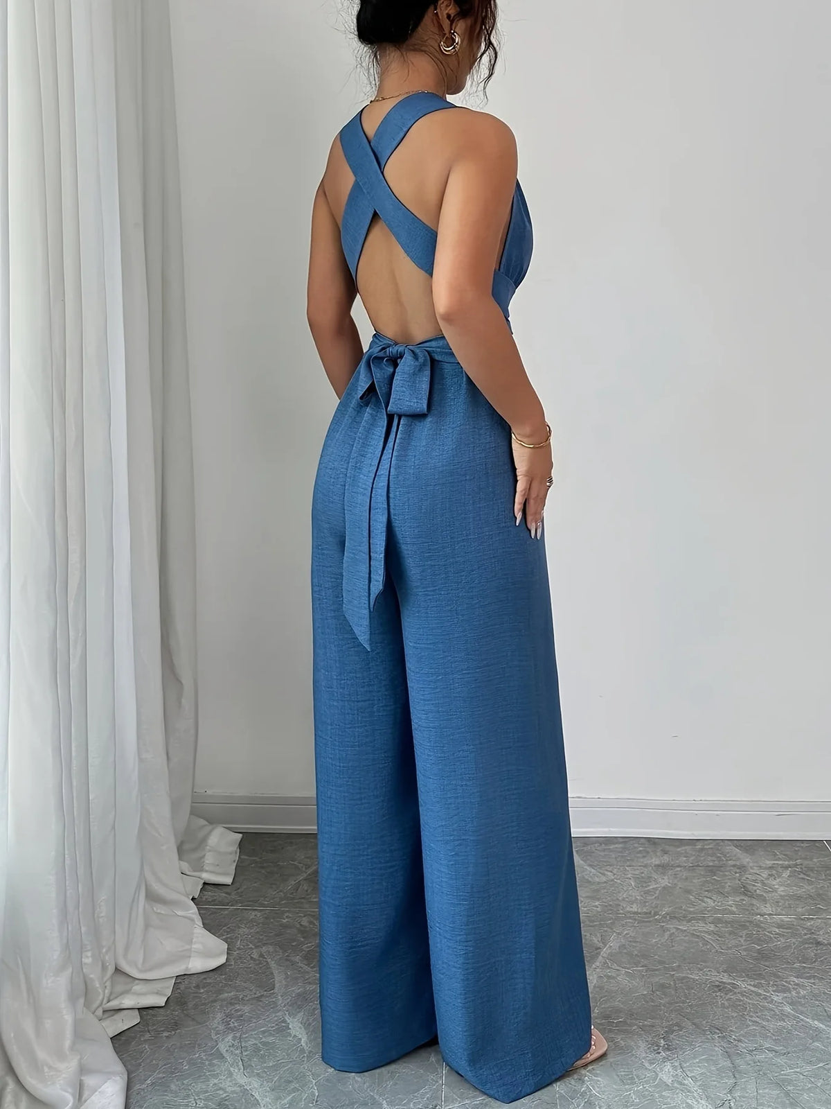 Jumpsuits women 2026 rompers new features fashion sexy V-neck backless cross-belt, wide-leg jumpsuit jumpsuits women's clothing