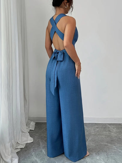 Jumpsuits women 2026 rompers new features fashion sexy V-neck backless cross-belt, wide-leg jumpsuit jumpsuits women's clothing