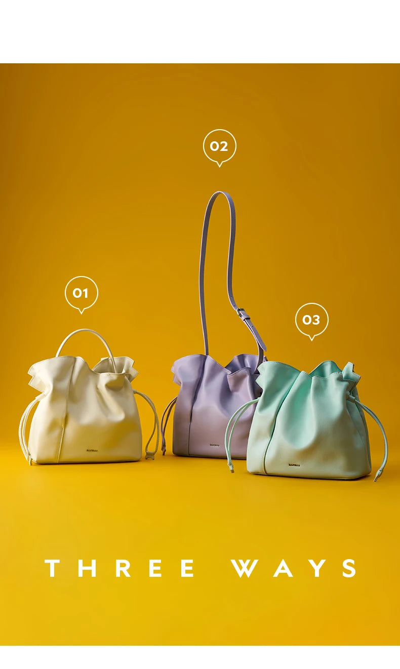 BAFELLI 2026 NEW WOMEN'S BAG LEATHER CASUAL BUCKET HANDBAGS FOR FEMALE TREND FASHION SHOPPER PURSE LUXURY BRAND SHOULDER