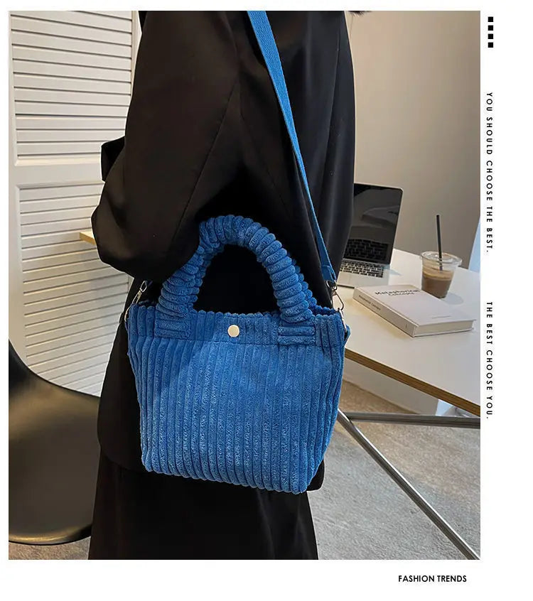 Fashion Corduroy Women's Bag 2023 Trend New Handbags Niche Versatile Bucket Shoulder Bags Female Nylon Button Crossbody Bags