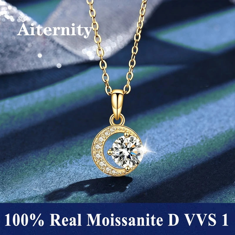 Silver 925 6 Prong Moissanite Pendant Necklace for Women Trendy Design D Color VVS Pass Diamond Testing Jewelry with Box GRA