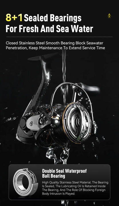 Kingdom Micro Fly Pro Fishing Spinning Reel Ultra Light 8+1 Sealed Bearings 160g 8KG Max Drag 5.2:1 Gear Ratio Fishing Reel