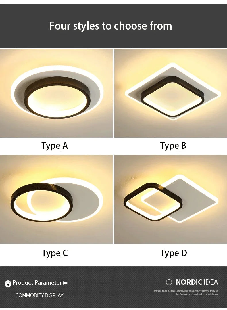 Modern 3 Color Temperature LED Ceiling Lamp Baked Enamel Many Styles Hallway Lamps Balcony Lights Bedroom Living Room 90V-260V