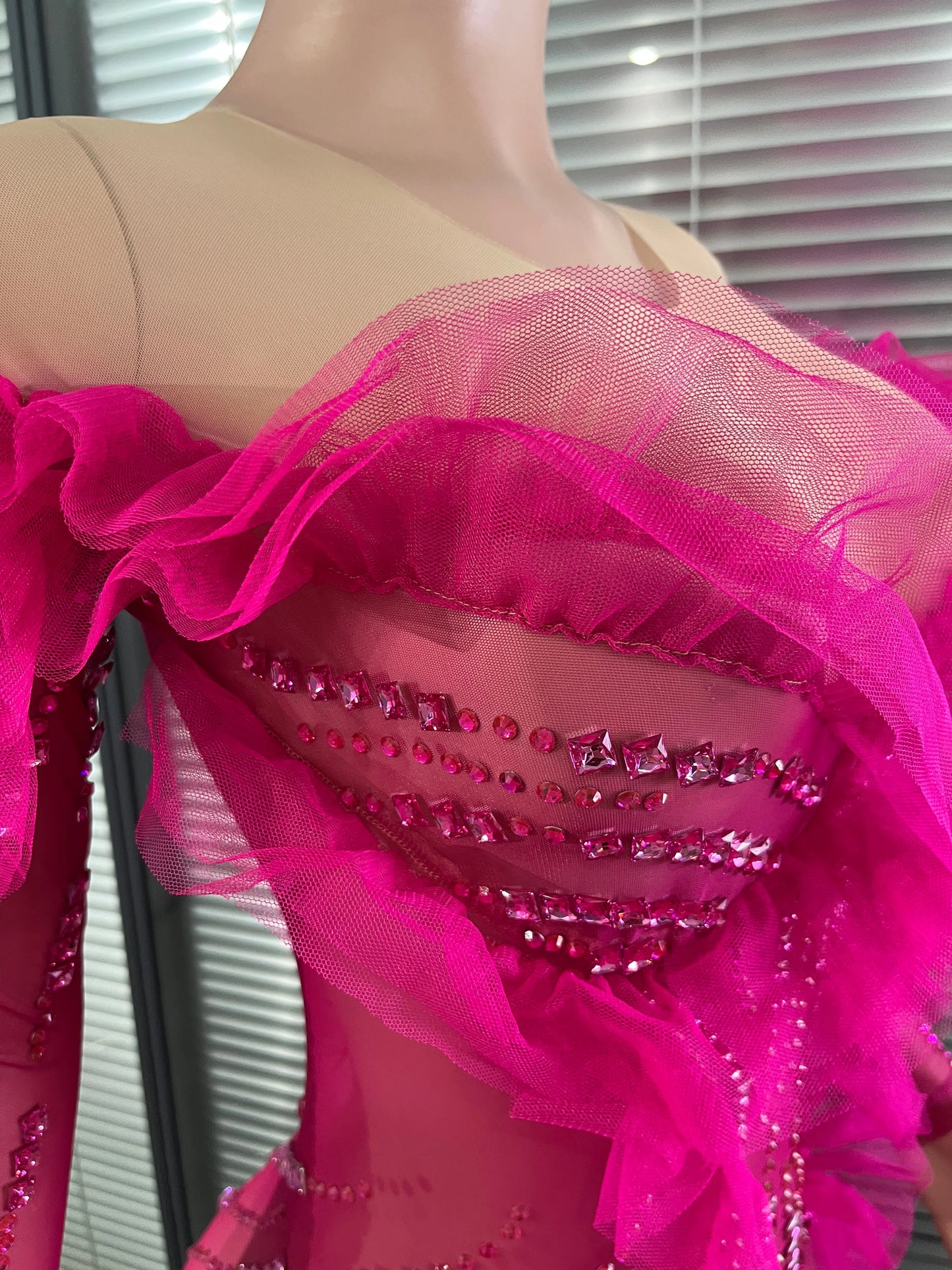 Luxury Rhinestone Mesh Bodysuit Ruffle Frill and Asymmetrical Design Formal Events Photoshoots Stage Performance Party Outfit