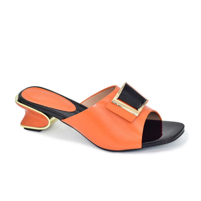 New Fashion Orange Color Wedding Shoes for Women Simple Party Prom Summer Sandals Italian High Heels Autumn Slipper for Wedding
