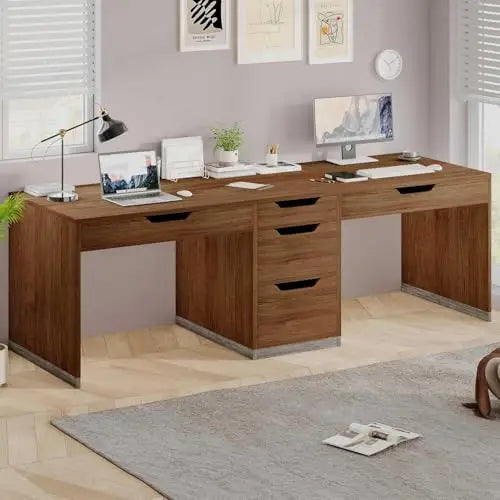 Two Person Desk with 5 Drawers, Double Desk with Storage for 2 People, 78 Inch Extra Long Computer Desk Workstation