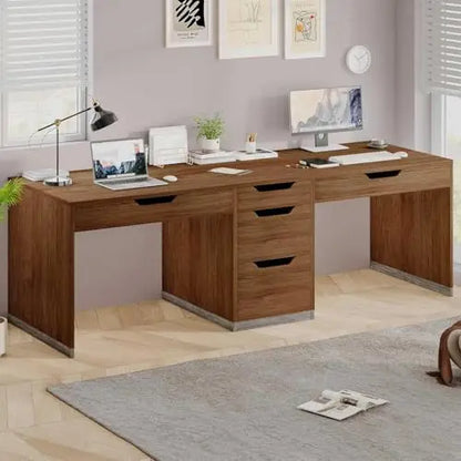 Two Person Desk with 5 Drawers, Double Desk with Storage for 2 People, 78 Inch Extra Long Computer Desk Workstation