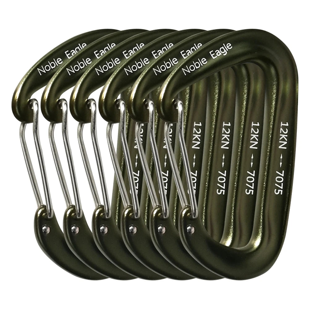 6Pcs 12kn Carabiner Set D Ring Heavy Duty Aluminum Tactical Carabiners Clips Camping Hiking Climbing Hook Hammock Outdoor Gear