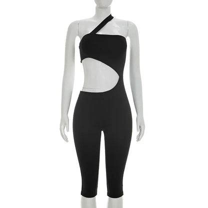 FLARORA Sexy Hollow Backless Jumpsuits Woman Hipster Halter Diagonal Collar Sleeveless Skinny Peach Hip Hottie Street Overalls