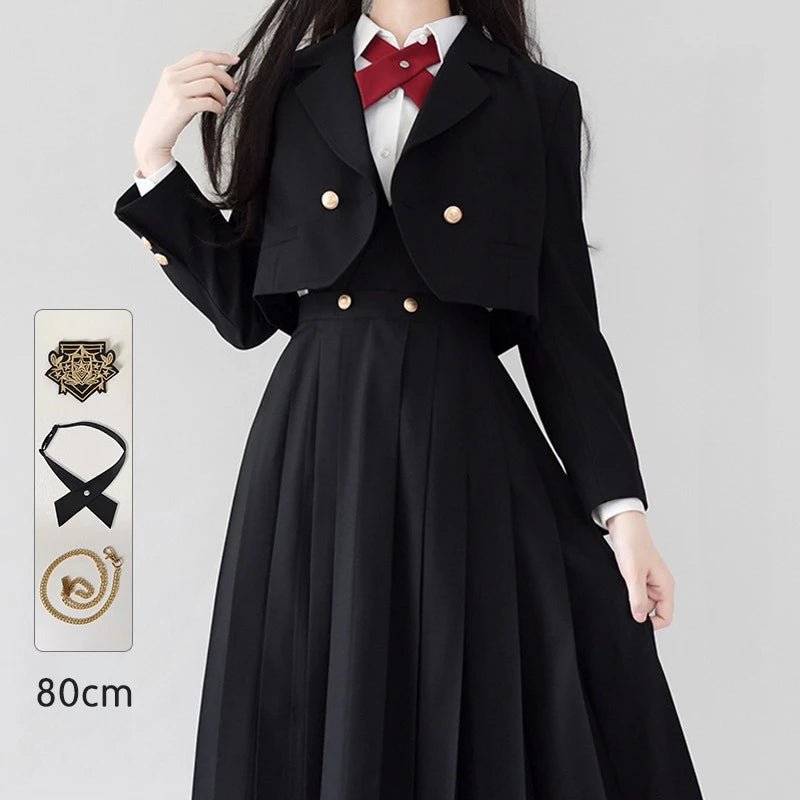 Versatile and Cute School Uniform Skirt JK Uniform Basic Spring Genuine Long Dress Japanese-style Pleated College Style Suit