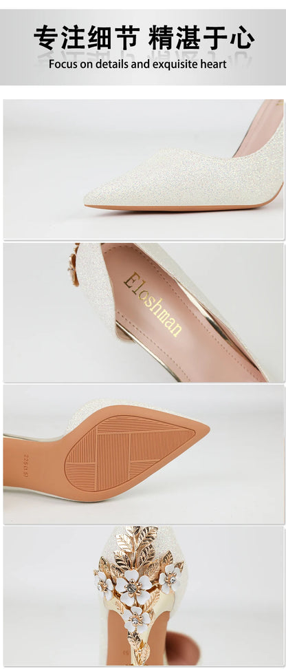 Luxury Women Wedding Shoes High Heels Rhinestone Slik Woman Pumps Pointed Toe Party Shoes Thin Heels Spring Autumn New Arrival