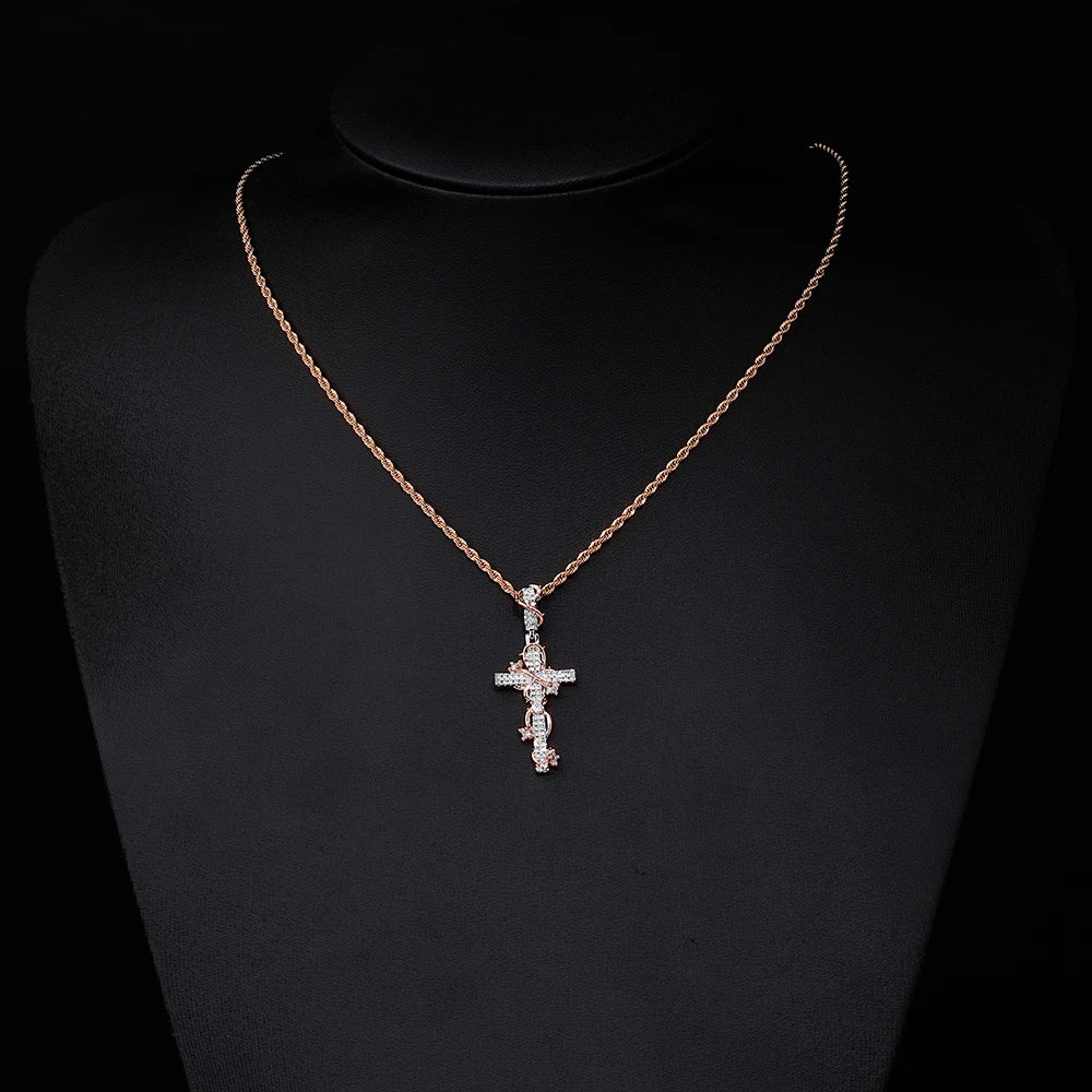 NUOYA Luxury Moissanite 925 Sterling Silver Pendant Necklace Thorn Wrapped Cross/Pray Pendant Pass Diamond Test Fine Gift