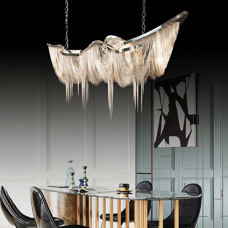 Italian Luxury Gold Tassel Chandeliers Designer Lighting Living Dining Room Decor Aluminum LED Pendant Lamp Villa Hanging Lights
