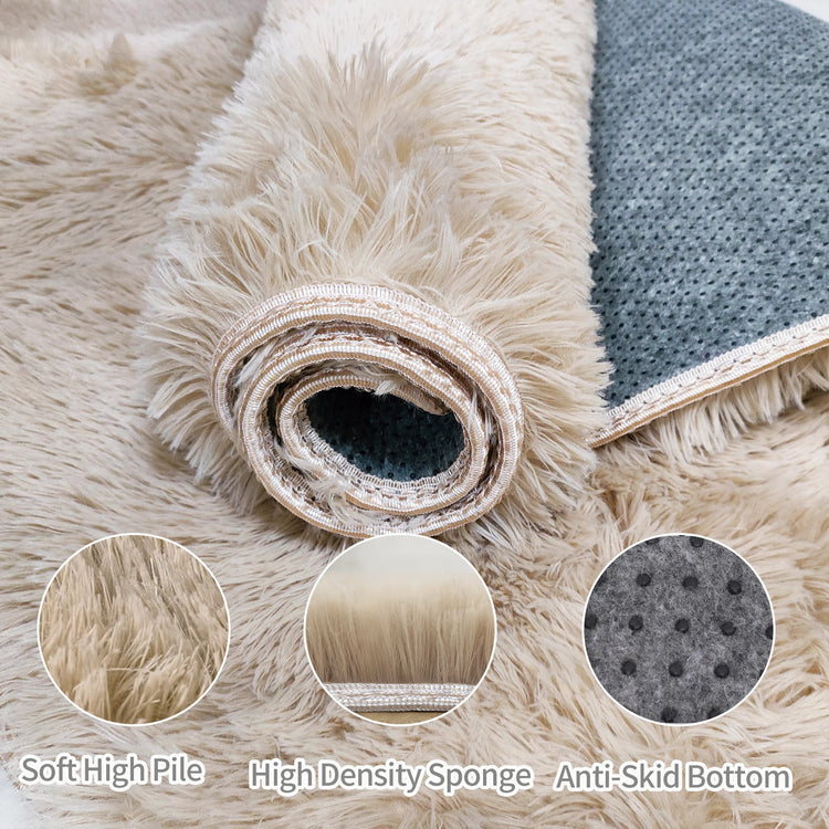 Area Rugs for Living Room Bedroom: Camel Soft Fluffy Shag Upgrade Non-Slip High Pile Carpet Large Fuzzy Plush Indoor Floor Decor Shaggy Rug Dorms Playroom Nursery Modern Hom