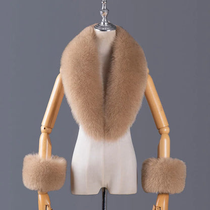 Real Fox Fur Collar Women Natural Fur Scarf And Cuff Set Luxury Women Coat Jacket Fur Shawl Neck Warm Scarves Fashion Fur Shawl