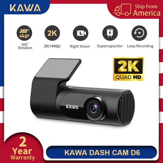 KAWA Dash Cam D6 1440P 2K Voice Control Dash Cam 360 Rotation 24-hour Parking Monitoring Supercapacitor Night Vision Car DVR WIFI High Temperature Resistance