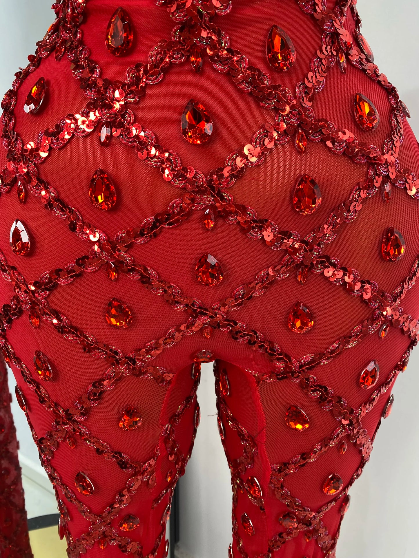 Women Rhinestones Sequines Mesh Bodycon Jumpsuits Sexy Special Occassion Nightclub DJ Dancer Stage Costumes Evening Club Dress