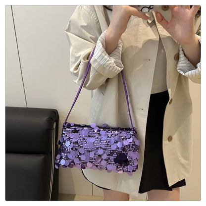 Sequin Evening Party Shoulder Bags for Women Lightweight Portable Ladies strap Crossbody Bag Solid Color fashion Female Handbag