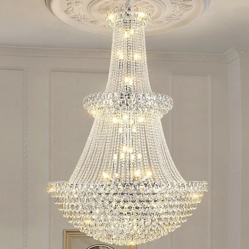 New Ceiling Lamp Villa Living Room Lamp - Multi-Story Void Floor-To-Ceiling French Light Luxury Minimalist Crystal Pendant Lamp