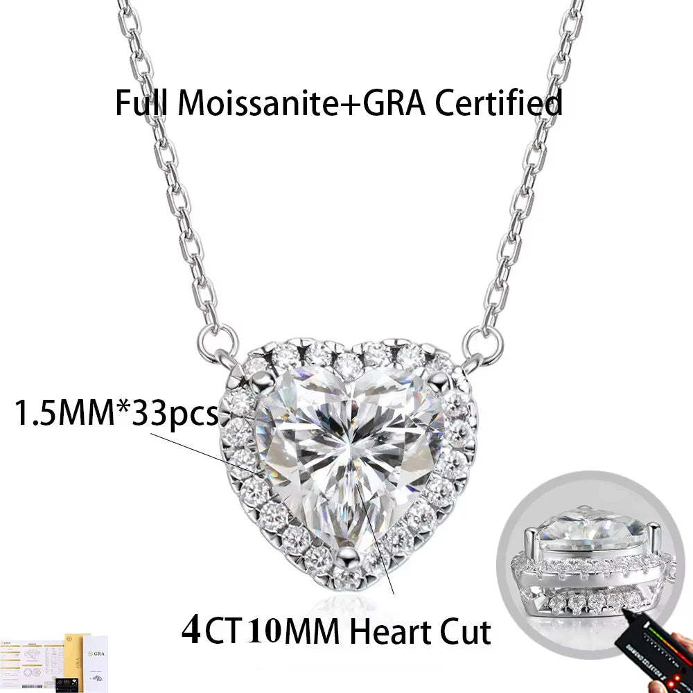 COSYA 1-4CT Heart Cut Moissanite Necklaces For Women 100% S925 Silver D Color Halo Diamond Pendant Fine Jewelry Gift Certified