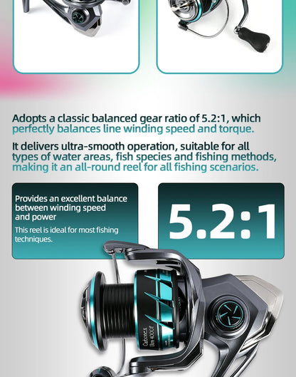 MIFINE CARBONEX ULTRALIGHT SPINNING Fishing Reel 6+1BB,Gear Ratio 5.2:1, 12KG Max Drag 800-4000 Series for Saltwater Freshwater