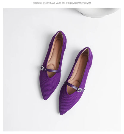 Women's flat shoes with pointed soft knitted sole breathable and comfortable shoes Spring and Autumn 2024 new model