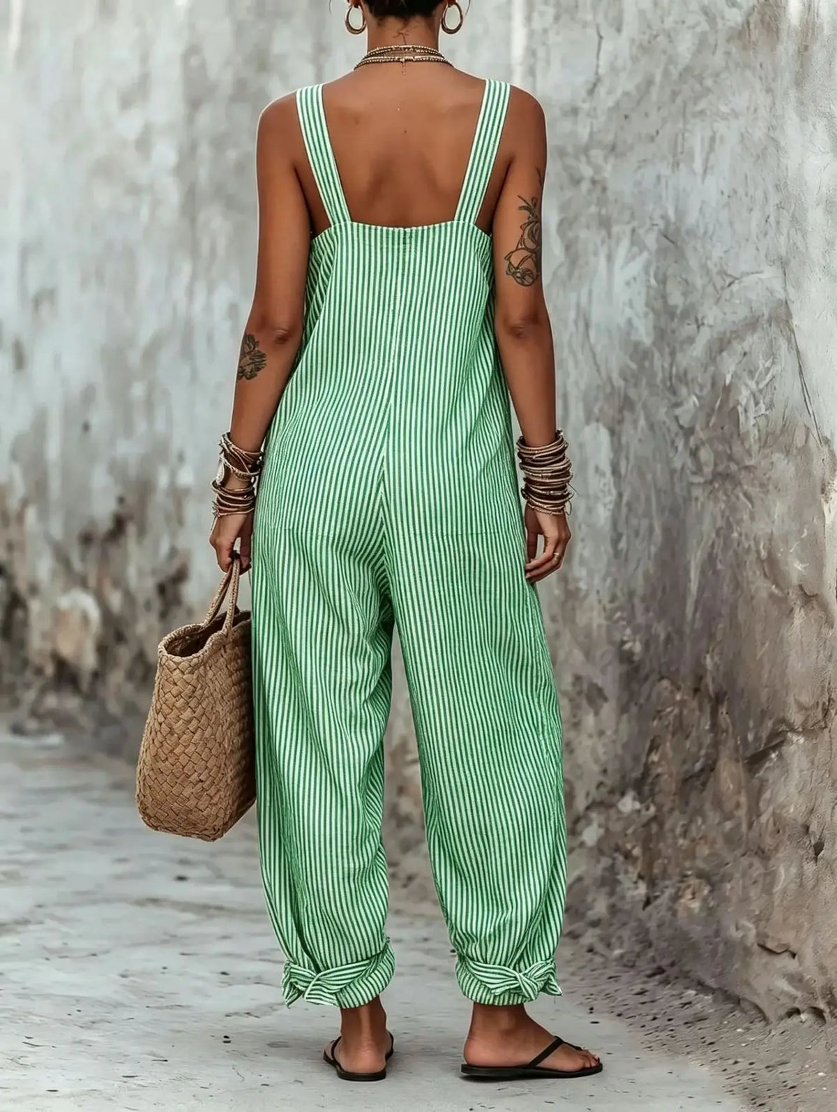 Women Print Striped Jumpsuits Sleeveless Square Neck Spliced Pocket Wide Leg Pants Casual One Piece Rompers Tank Summer 2026