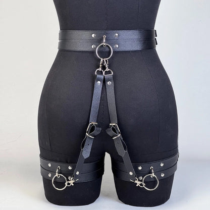 Women Fashion PU Leather Belt  Street Style Adjustable Garter Belt Cool Punk Gothic Exotic with Leg Jeans Decorative Accessory