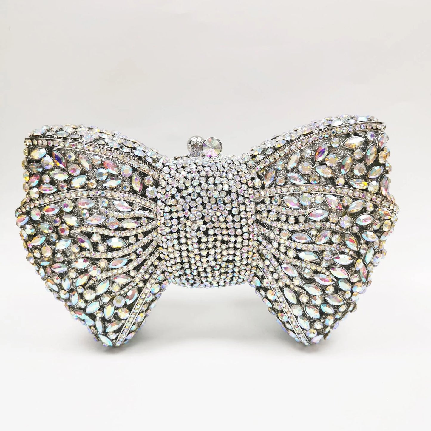 XIYUAN Silver White Rhinestone Evening Bag Muti-color Bow Diamond Clutches Wedding Party Purse Female Luxury Bridal Handbag Gift