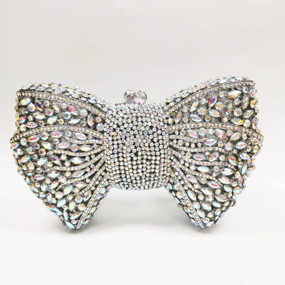 XIYUAN Silver White Rhinestone Evening Bag Muti-color Bow Diamond Clutches Wedding Party Purse Female Luxury Bridal Handbag Gift