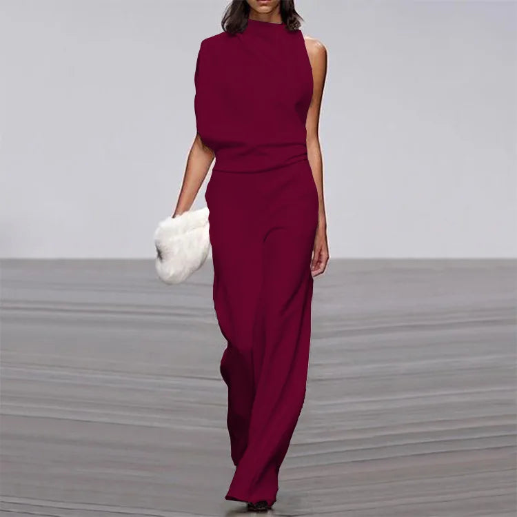 Fashion Sleeveless Solid Backless Jumpsuit Women 2025 Summer Stand Collar Elegant Lady Temperament White Jumpsuits Women's