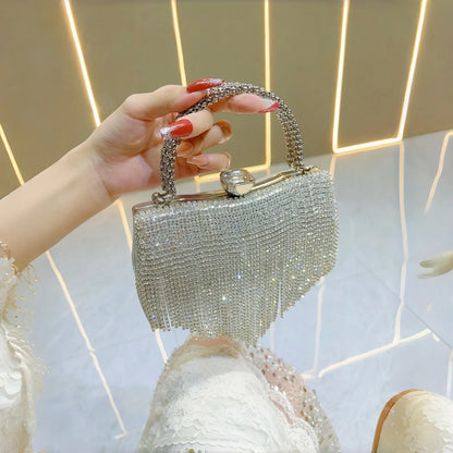 fashion woman handbag socialite light luxury Rhinestone tassel dinner bag ladies handbag Party metal chain shoulder bag
