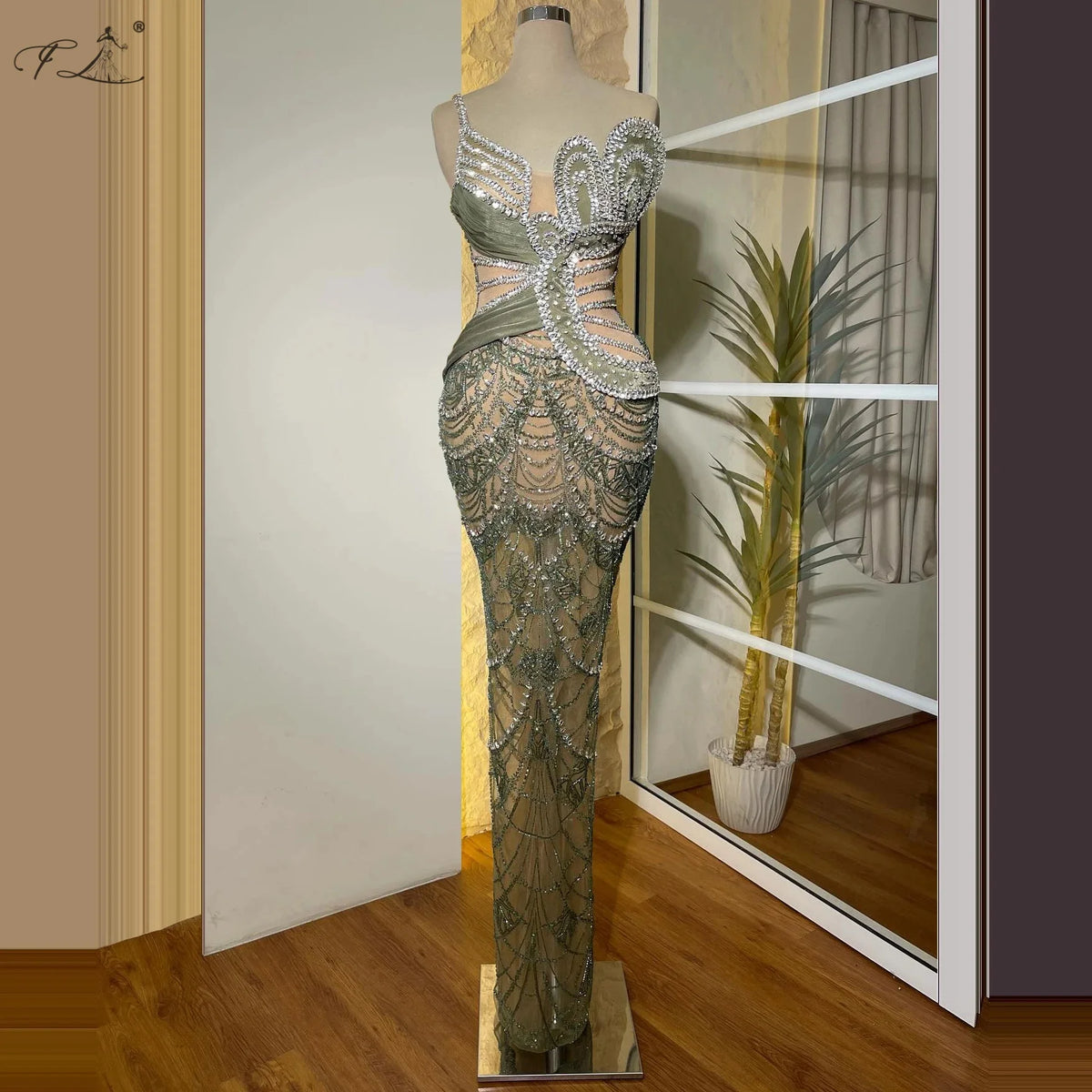 Sexy Evening Gown With Rhinestones Small Beads Single Strap Sheer Long Skirt Party Dress Luxury Evening Dresses 2025