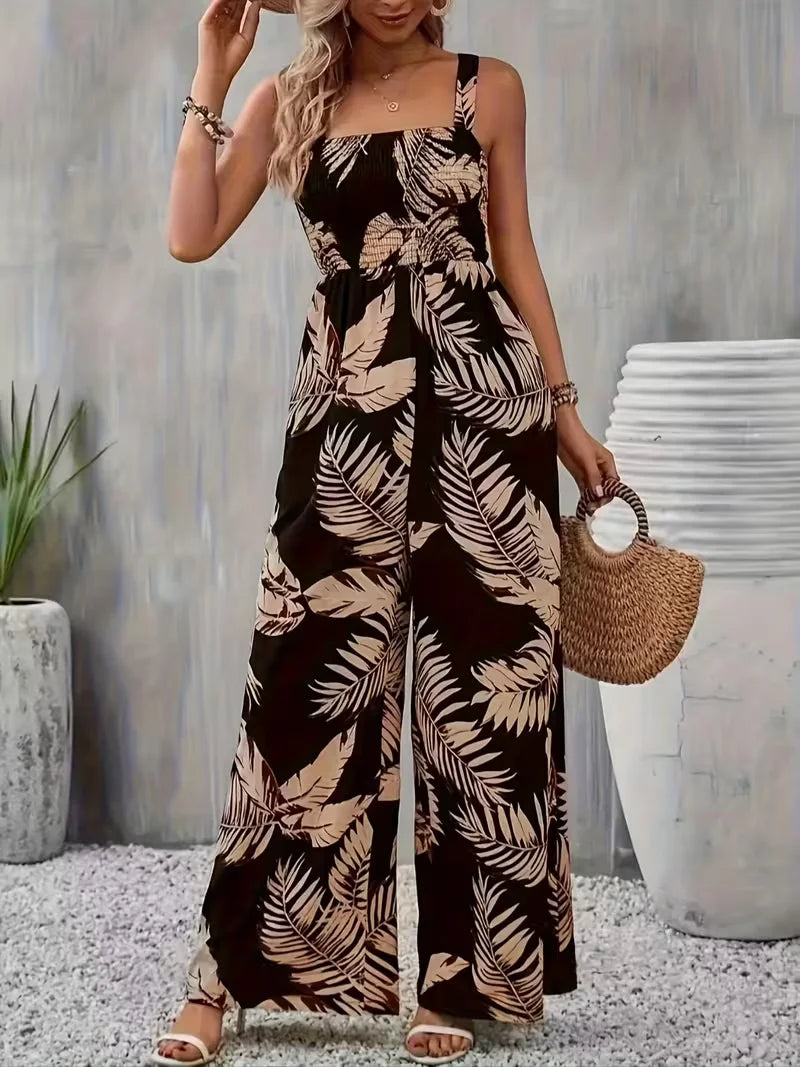 Women's Summer Elegant Back Hugging Tropical Printed Overalls