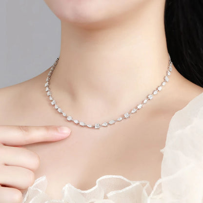 MUXIFC Full Moissanite Tennis Necklace Pear Oval Marquise Cut Lab Diamond Choker For Women S925 Silver Wedding Clavicle Chain