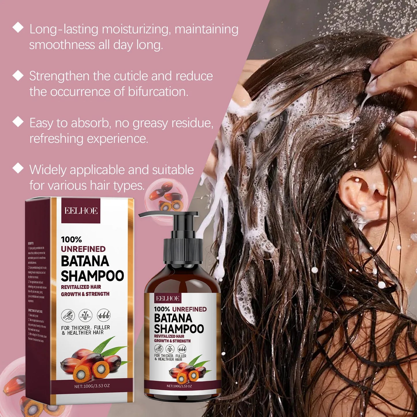 EELHOE Natural Batana Oil Deep Moisturizing Smooth Thick Hair Growth Shampoo and Conditioner for Damaged Hair Keratin Treatment